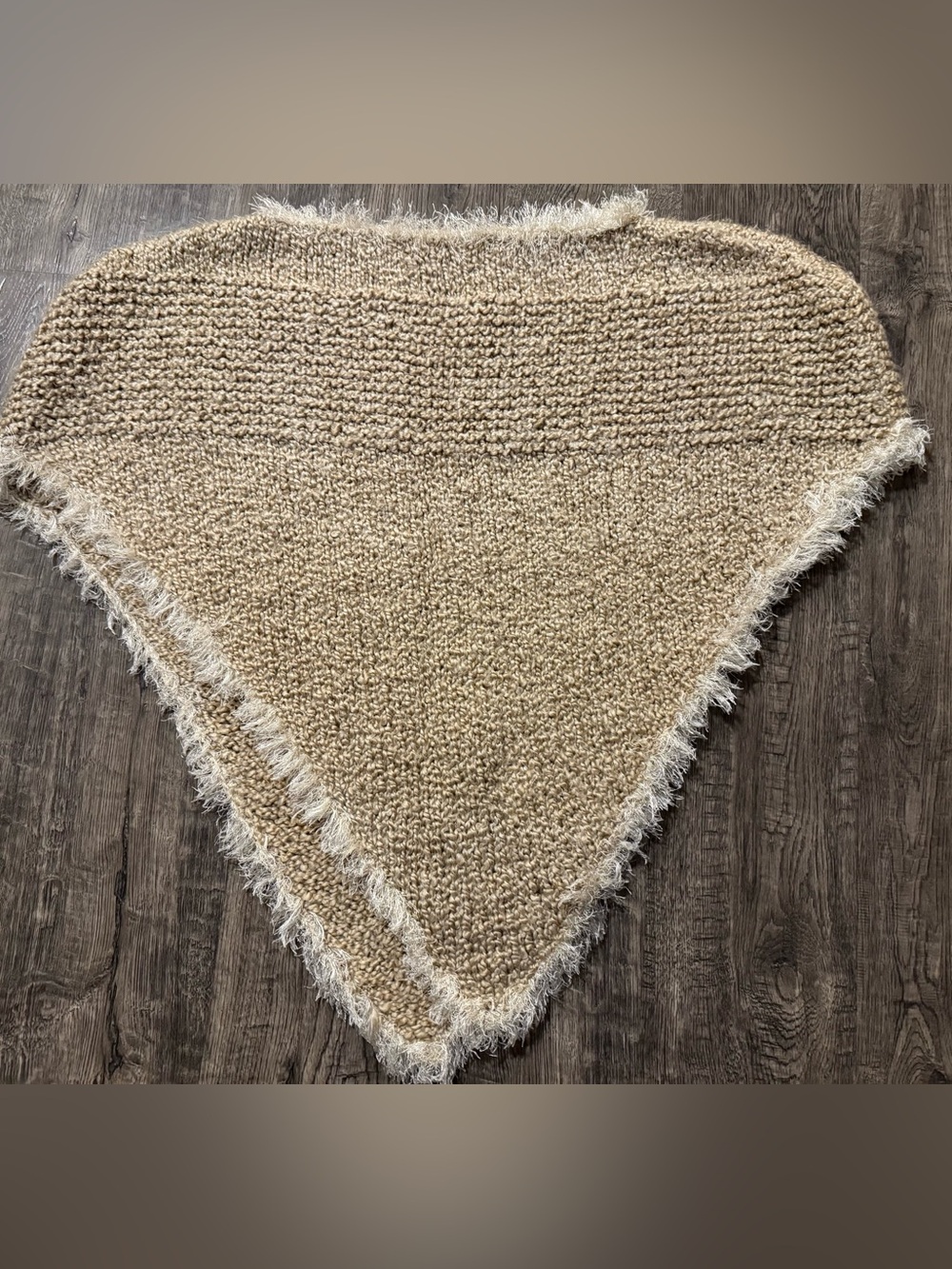 Source Unknown Beige Knit Triangle Scarf with Cream Fringe